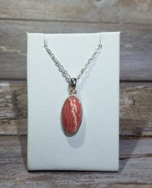 1 inch rhodochrosite gemstone pendant in sterling silver with 18 inch chain