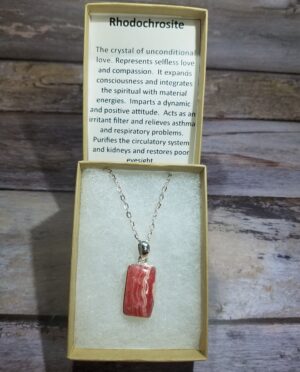 1 inch rhodochrosite square gemstone pendant with 18 inch silver chain