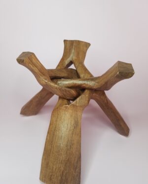 Hand-carved rosewood tripod sphere holder from Madagascar – rustic, natural display stand