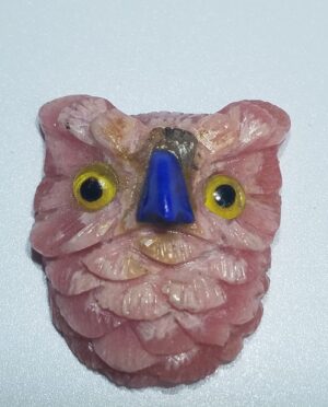 Hand-carved rhodochrosite owl head gemstone figurine