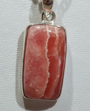 Rhodochrosite square pendant set in sterling silver with 18 inch chain