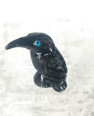 Hand-carved raven figurine made of black onyx