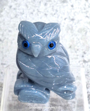 Hand-carved angelite owl figurine