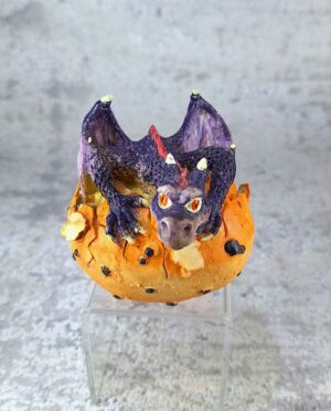 Hand-painted dragon hatchling resin figurine emerging from an egg