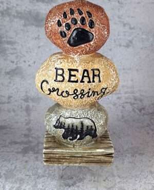 8-inch resin bear figurine with stone-look finish – Bear on Stone Home Decor