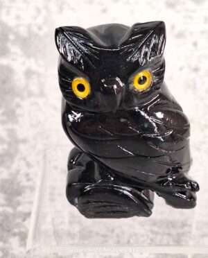 Hand-carved black onyx owl figurine