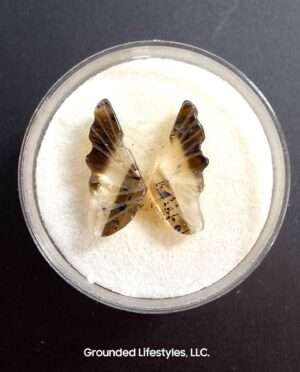 Quartz slices with black tourmaline inclusions shaped like butterfly wings