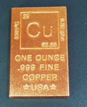 Polished 1 ounce copper bar from Michigan native copper