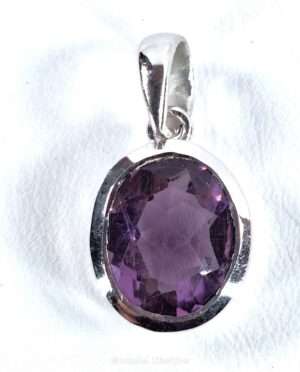 Faceted amethyst gemstone pendant set in sterling silver 925, 0.5 inch long