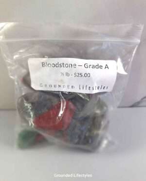 Bloodstone tumbled stones half pound pack showing green chalcedony with red inclusions