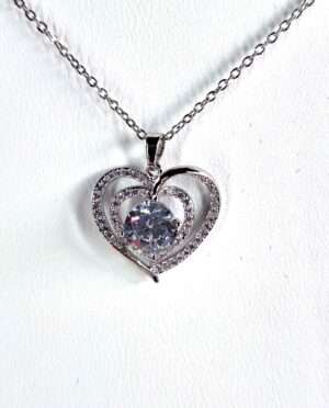 Double heart cubic zirconia pendant, 0.75 inch plated design, includes 20 inch adjustable chain and gift box, elegant jewelry by Grounded Lifestyles