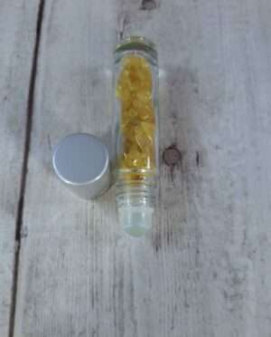 Citrine essential oil roller with gemstone infusion for aromatherapy