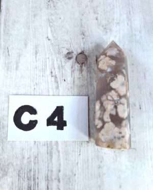 Flower Agate point with floral chalcedony inclusions