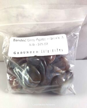Grey Banded Agate half pound tumbled stones showing natural striped chalcedony layers