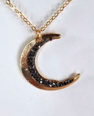 Half moon gold plated pendant, 1.5 inch celestial jewelry design, includes adjustable chain, elegant symbolic accessory by Grounded Lifestyles