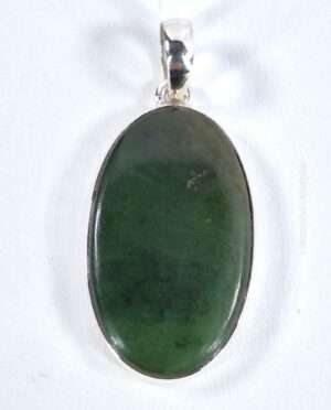 Nephrite jade gemstone pendant set in sterling silver 925, 1.25 inches long