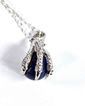 Lapis lazuli dragon claw pendant with 1 inch polished sphere, silver plated claw setting, 20 inch chain, gift box by Grounded Lifestyles