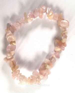 Stretch bracelet made with natural morganite chip beads, soft pink and peach hues, gemstone jewelry symbolizing love and compassion by Grounded Lifestyles
