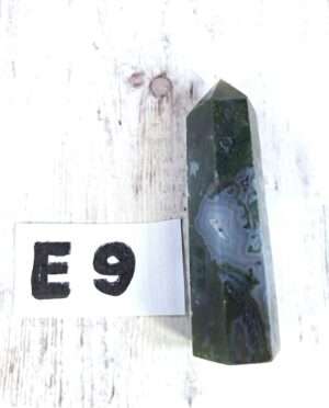 Moss Agate point with green chalcedony and moss-like inclusions