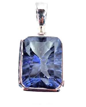 Rainbow-colored mystic quartz pendant set in sterling silver 925, 0.75 inches long, with 20 inch plated chain and gift box