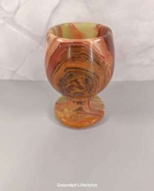 Hand-carved green onyx sherry glass from Pakistan with natural banding