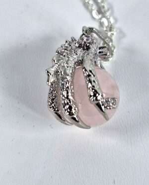 Rose quartz sphere pendant set in a silver-plated dragon claw, 1 inch gemstone necklace