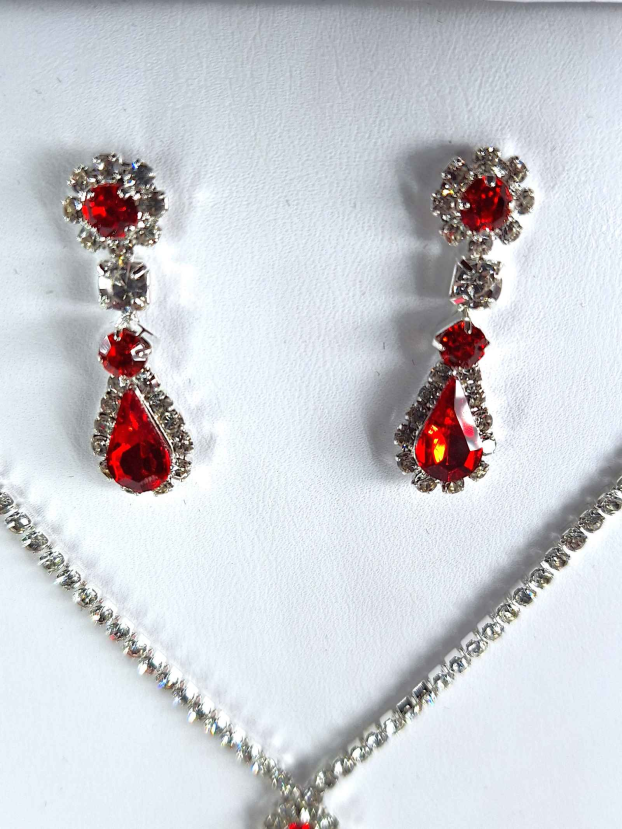 Ruby Cubic Zirconia Necklace and Earring Set - Image 2