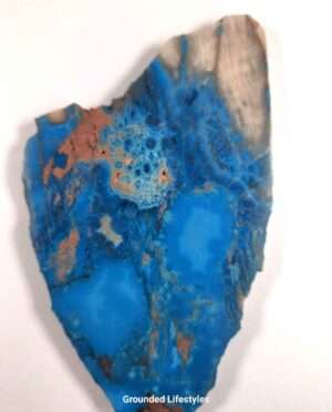 Shattuckite slab from Namibia showcasing vibrant blue hues and unique patterns