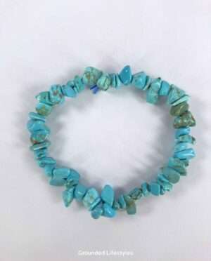 Turkenite chip elastic bracelet, dyed howlite beads in vibrant turquoise blue, comfortable fit, by Grounded Lifestyles