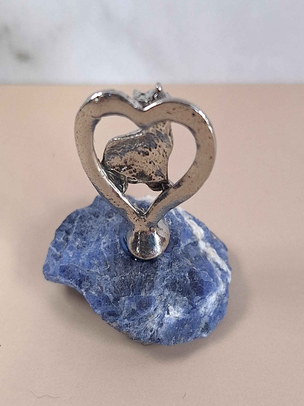 Pewter Cat Heart on Raw Sodalite - Image 3