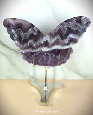 Chevron Amethyst butterfly sculpture on stand for décor and meditation