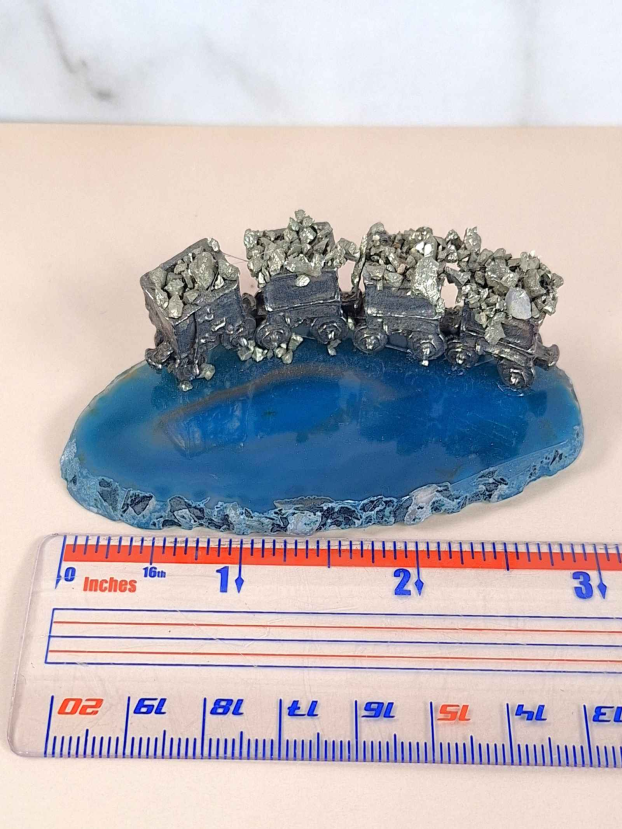 Pewter Ore Carts on Agate Slice - Image 2