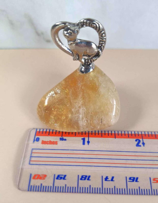 Pewter Cat in Heart on Citrine - Image 2