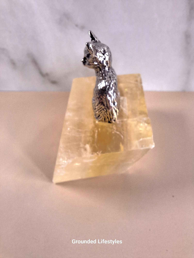 Pewter Cat Sitting on Ice Spar - Image 2