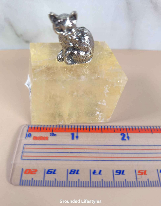 Pewter Cat Sitting on Ice Spar - Image 3