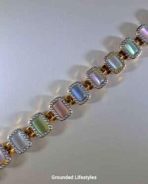 Handcrafted Cat’s Eye Gold Magnetic Bracelet with Cubic Zirconia – 5,000 Gauss