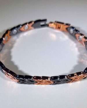 Copper-tone hematite herringbone bracelet with 5,000 Gauss magnets, 7.75-inch