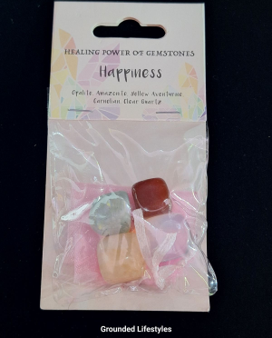 Crystal healing set for happiness and positivity with five colorful tumbled stones