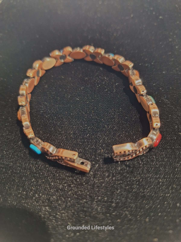Copper alloy magnetic bracelet with multi-gemstone inlay