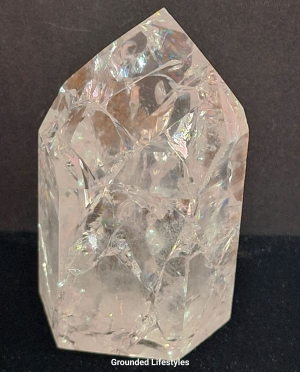 Grounded Lifestyles crackle quartz crystal point used for décor or energy work