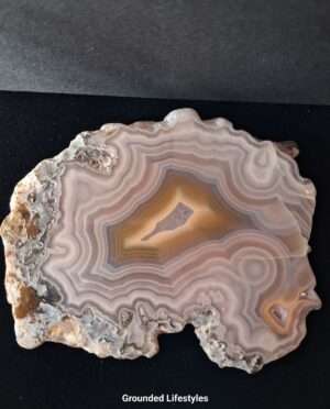 3.75 inch Laguna agate slice with pink and brown concentric banding