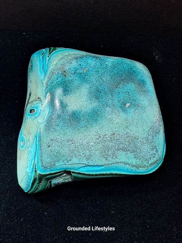 Malachola freeform 2.25 inch polished stone combining Malachite and Chrysocolla.