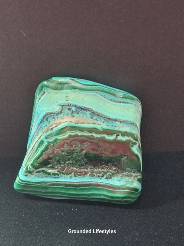 Malachola freeform 2.25 inch polished stone combining Malachite and Chrysocolla.