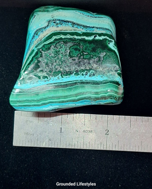 Malachola freeform 2.25 inch polished stone combining Malachite and Chrysocolla.