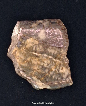 one-inch polished mohawkite specimen from michigan showing copper silver metallic patterns