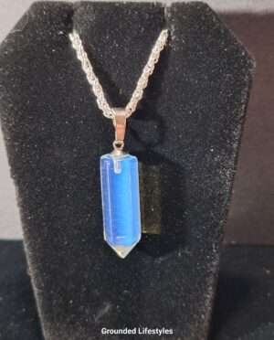 opalite bullet pendant with 18 inch silver chain