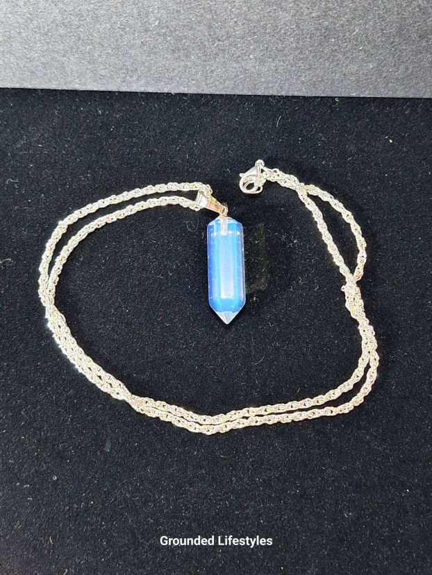 opalite bullet pendant with 18 inch silver chain