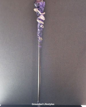 10 inch amethyst crystal wand with serpent design for wisdom and healing