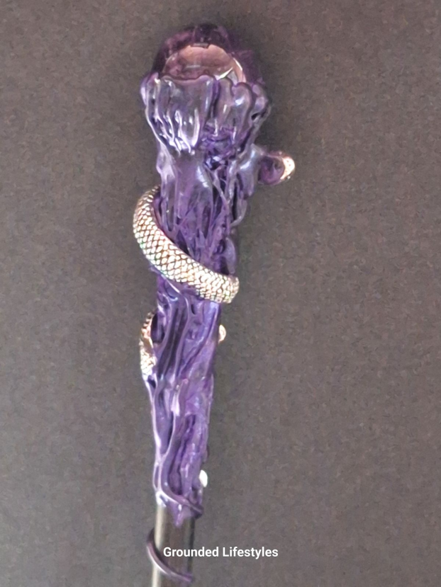 10 inch amethyst crystal wand with serpent design for wisdom and healing