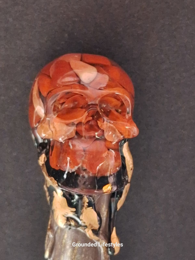 Red jasper resin skull wand 12 inch crystal energy tool for strength and grounding